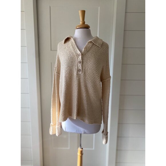 BKE Collared Cream Sweater Top Small - Picture 3 of 6